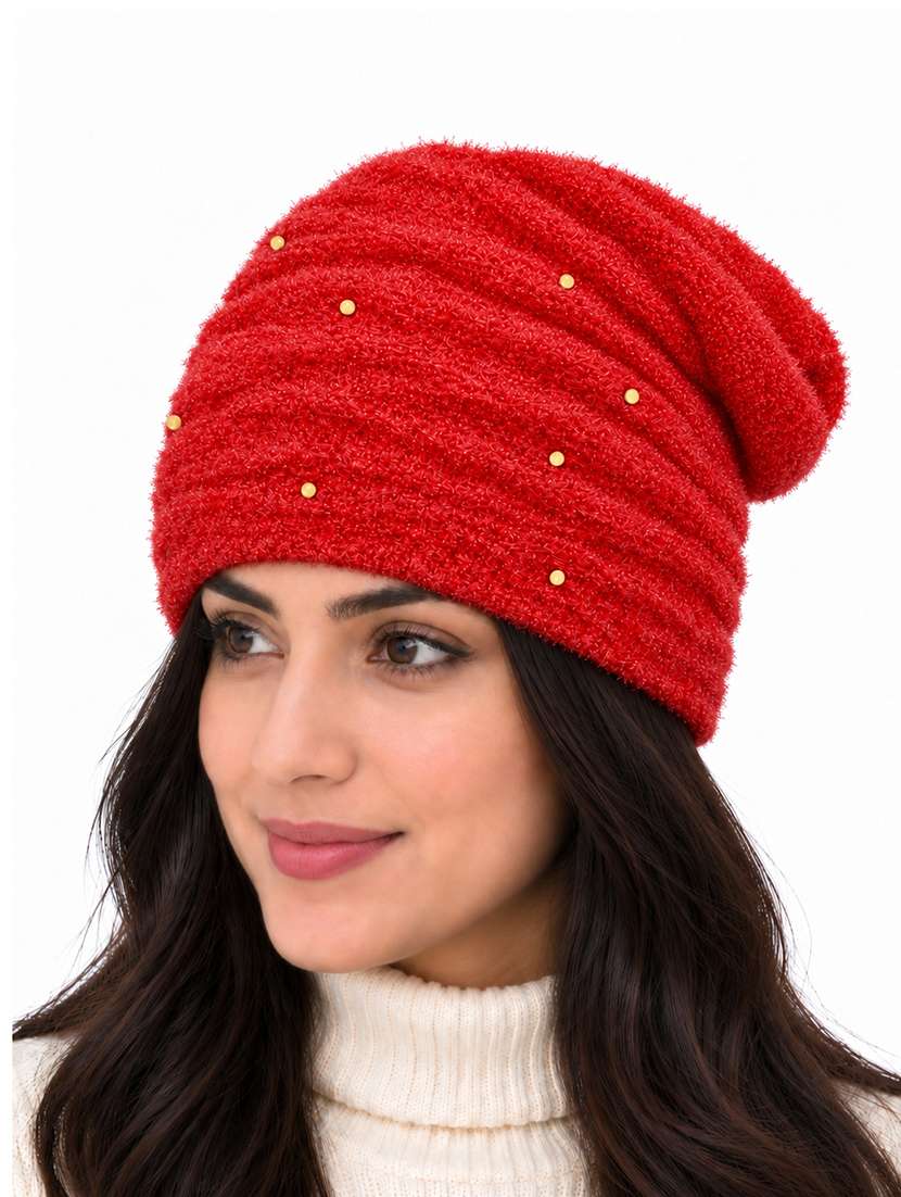 Women Self Design Winter Beanie Cap - 22743402 -  Standard Image - 2
