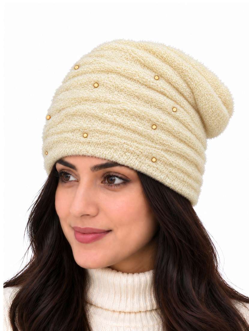 Women Self Design Winter Beanie Cap - 22743403 -  Standard Image - 2