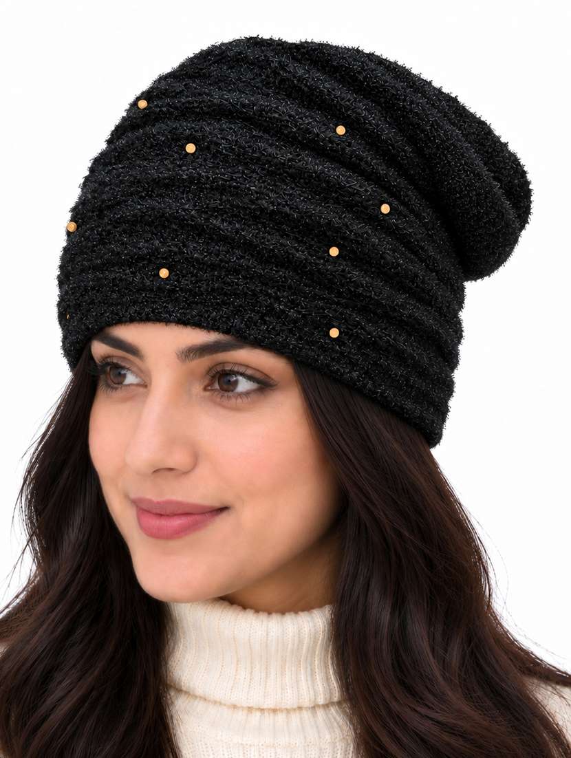 Women Self Design Winter Beanie Cap - 22743404 -  Standard Image - 2