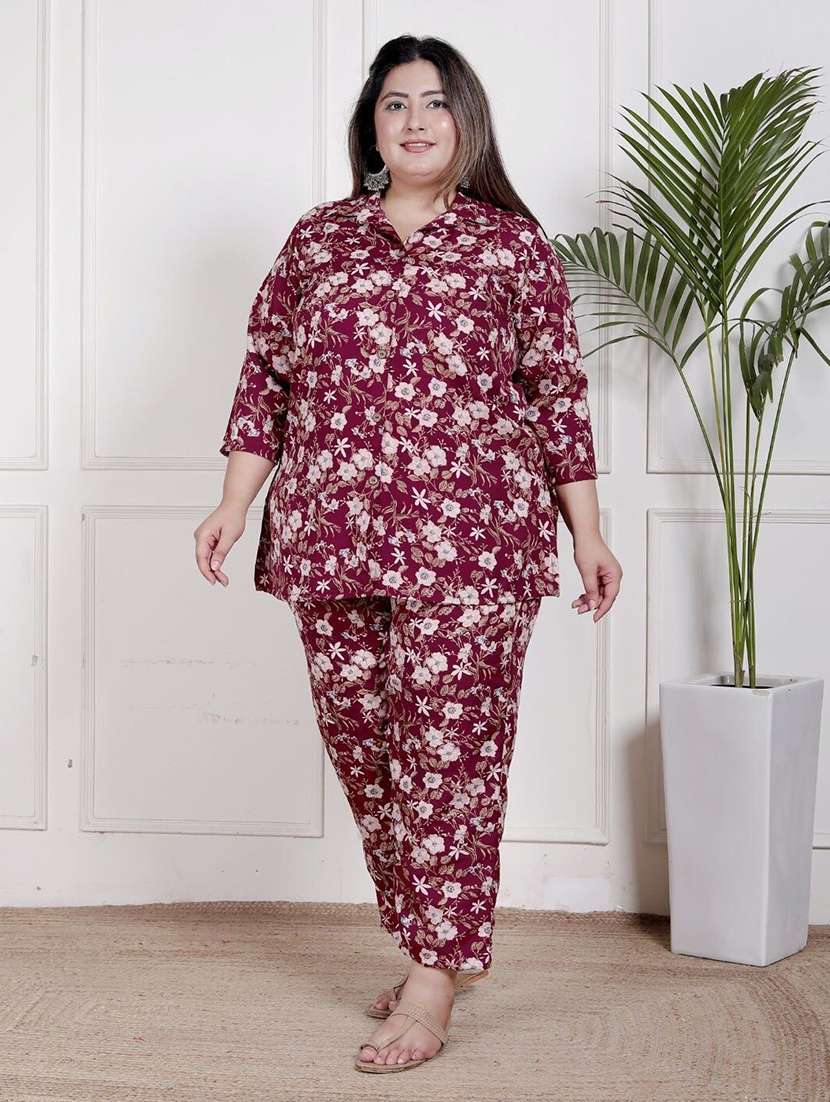 Women Plus Size Printed Three Quarter Sleeve Ethnic Co-ord Set - 22743534 -  Standard Image - 2