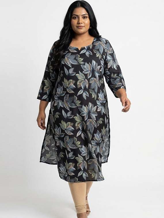 Women Printed Three Quarter Sleeves Straight Kurta - 22743594 -  Standard Image - 2