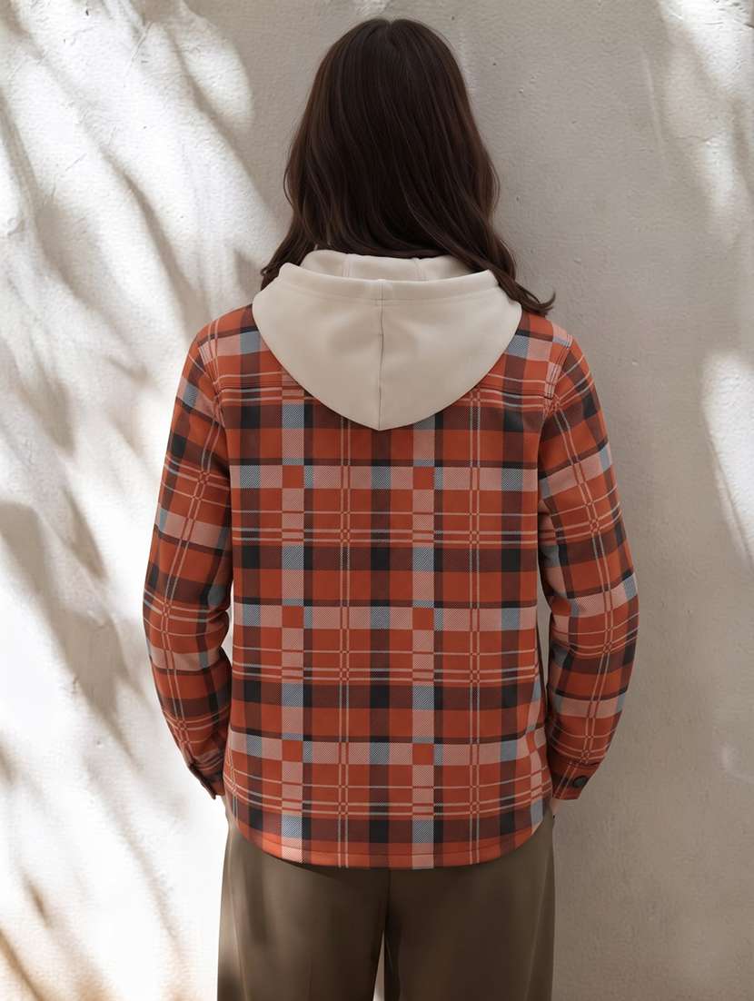 Women Checkered Long Sleeves Hooded Shacket - 22743981 -  Standard Image - 2