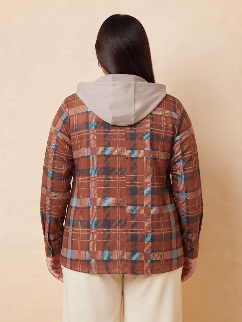 Women Checkered Long Sleeves Hooded Shacket - 22743985 -  Standard Image - 2