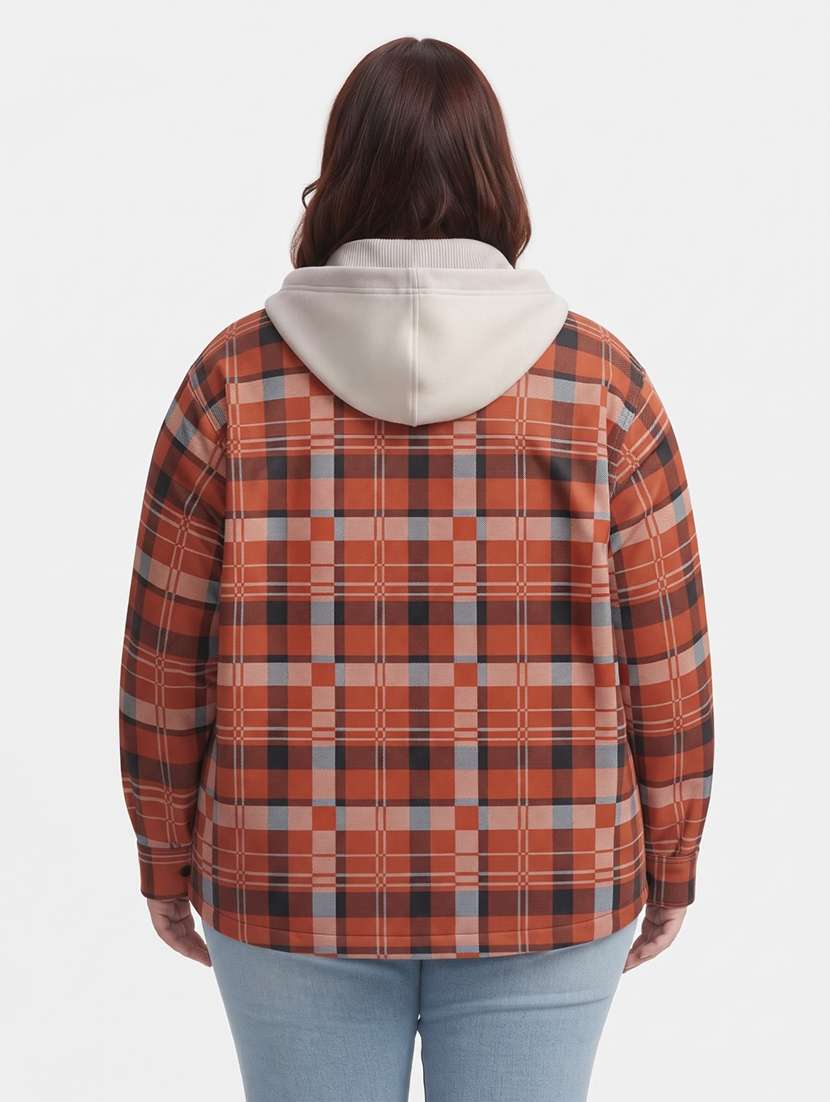Women Checkered Long Sleeves Hooded Shacket - 22743986 -  Standard Image - 2