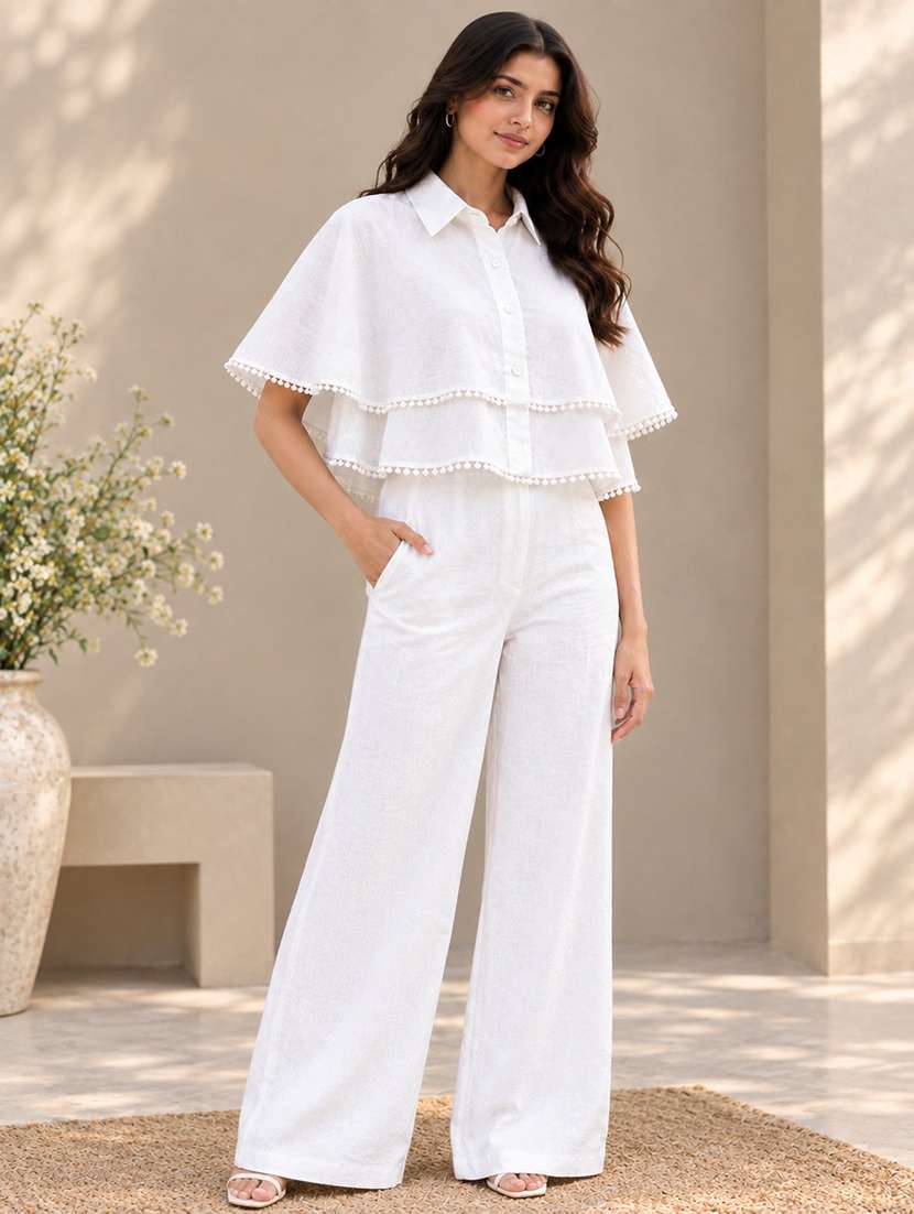 Women Solid Cape Sleeves Layered Top - 22743990 -  Standard Image - 2