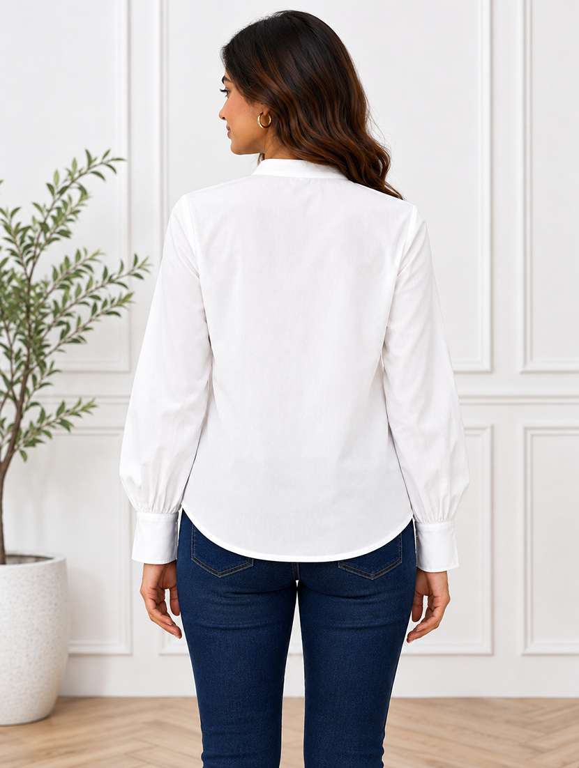 Women Solid Long Sleeves Ruffled Regular Shirt - 22744001 -  Standard Image - 2