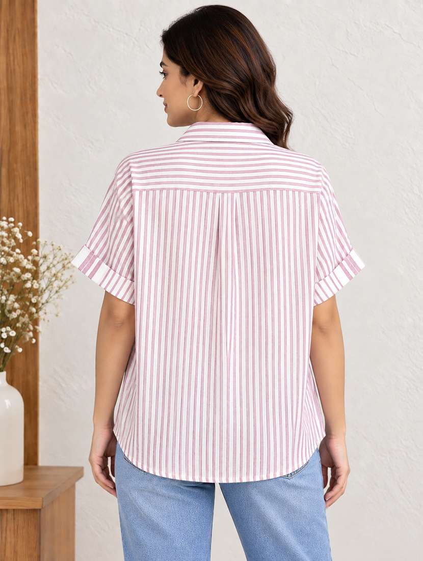 Women Striped Short Sleeves Regular Shirt - 22744002 -  Standard Image - 2