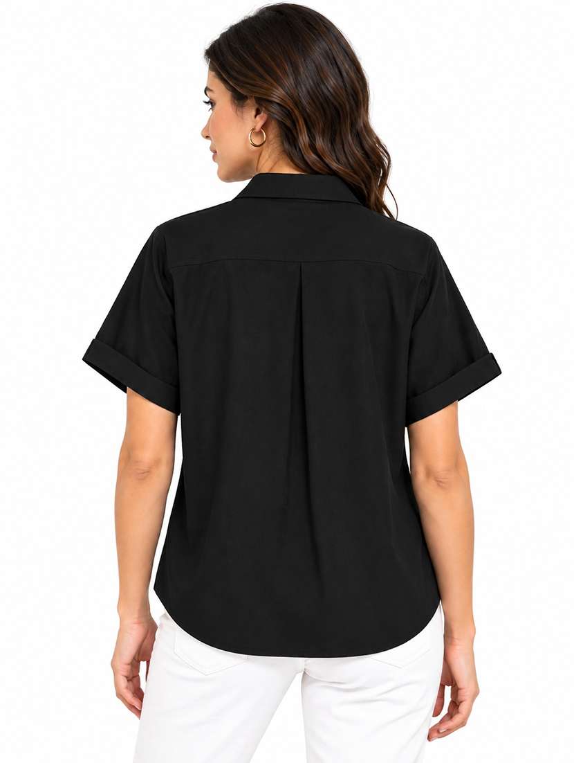 Women Solid Short Sleeves Regular Shirt - 22744005 -  Standard Image - 2