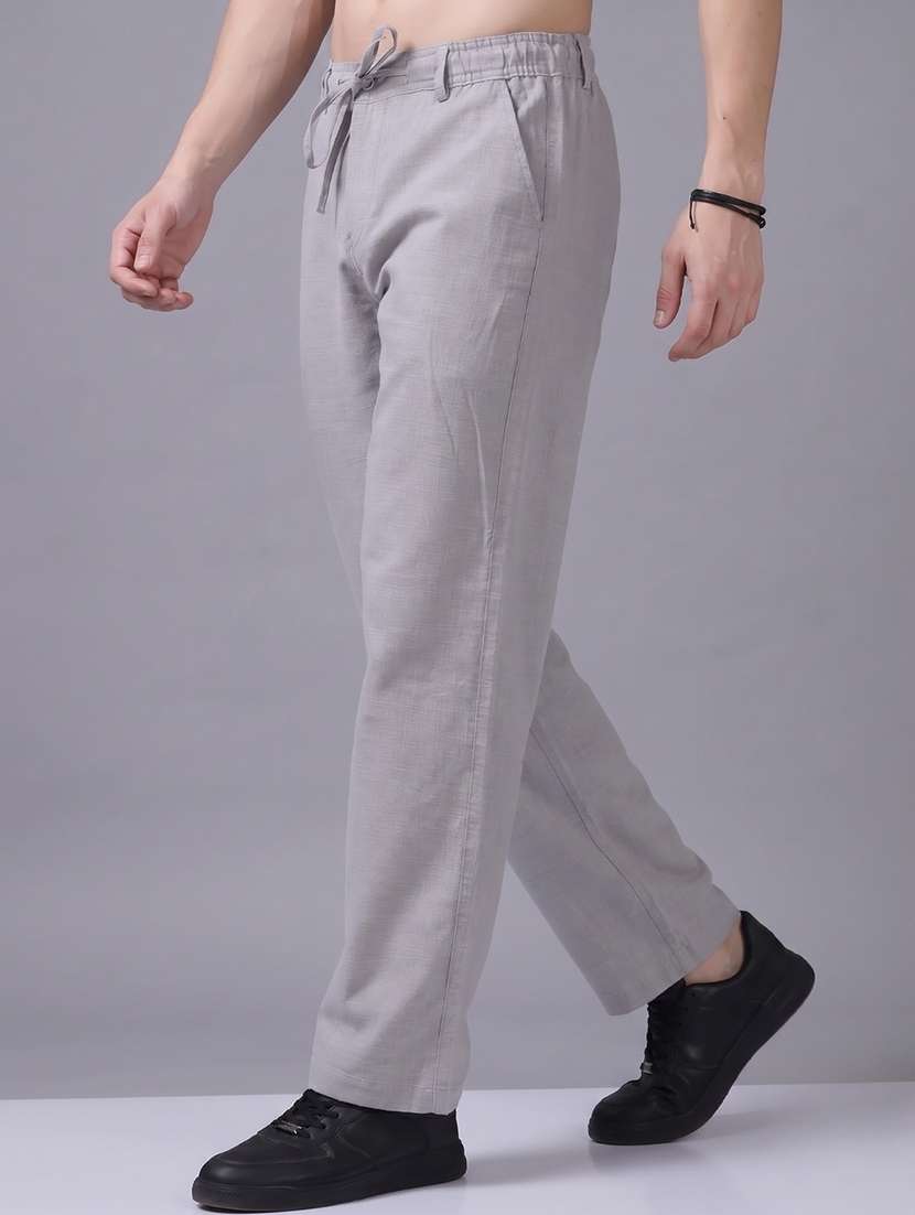 Men Solid Mid Rise Flat Front Casual Trouser - 22744156 -  Standard Image - 2