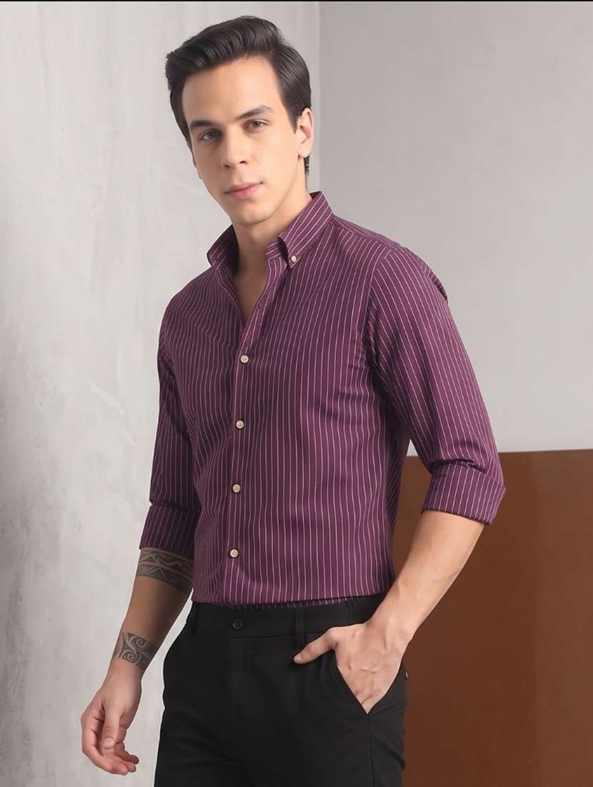 Men Striped Long Sleeve Slim Fit Casual Shirt - 22744228 -  Standard Image - 2