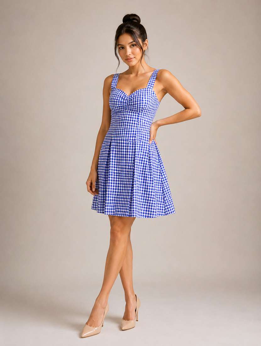 Women Checkered Sleeveless A-line Dress - 22744336 -  Standard Image - 2