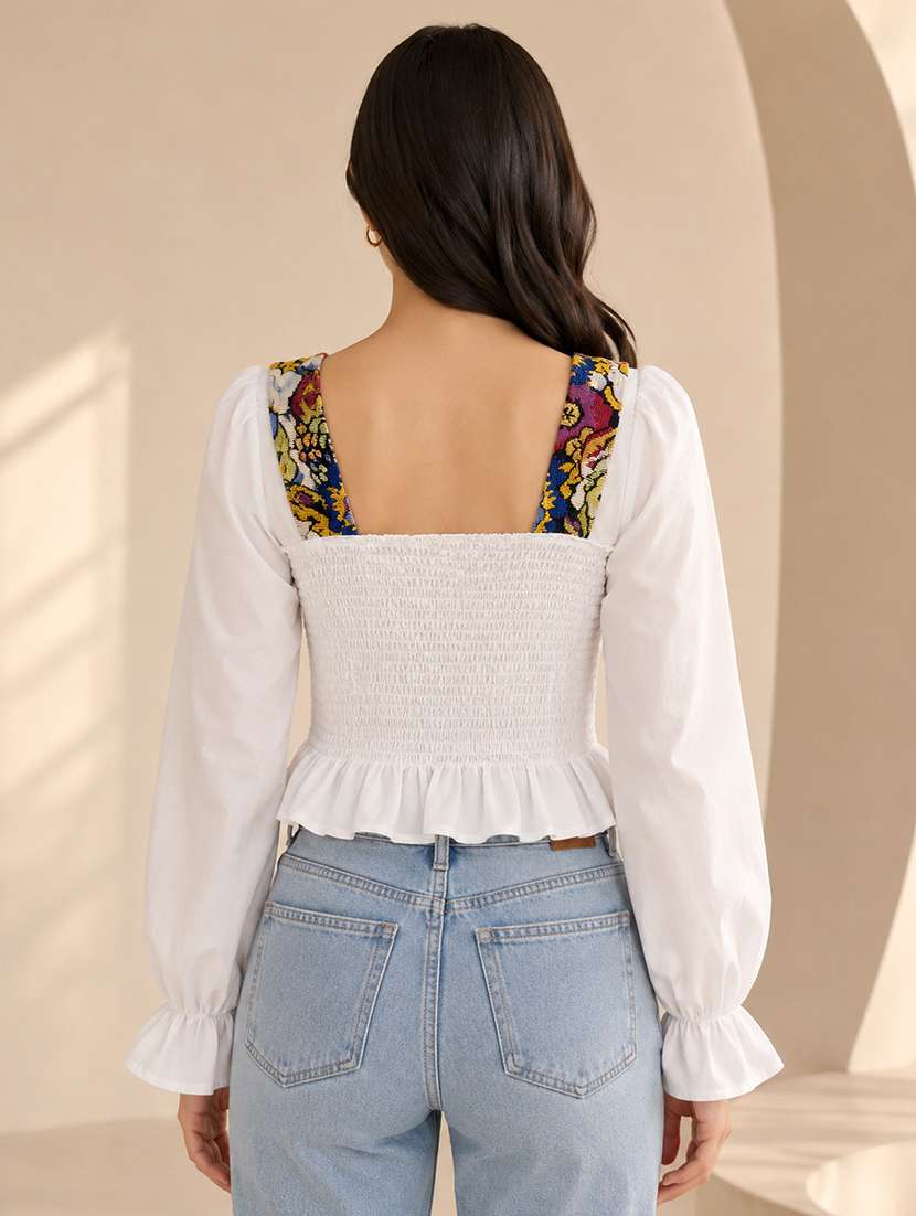 Women Self Design Pattern Puff Sleeve Corset Top - 22744362 -  Standard Image - 2