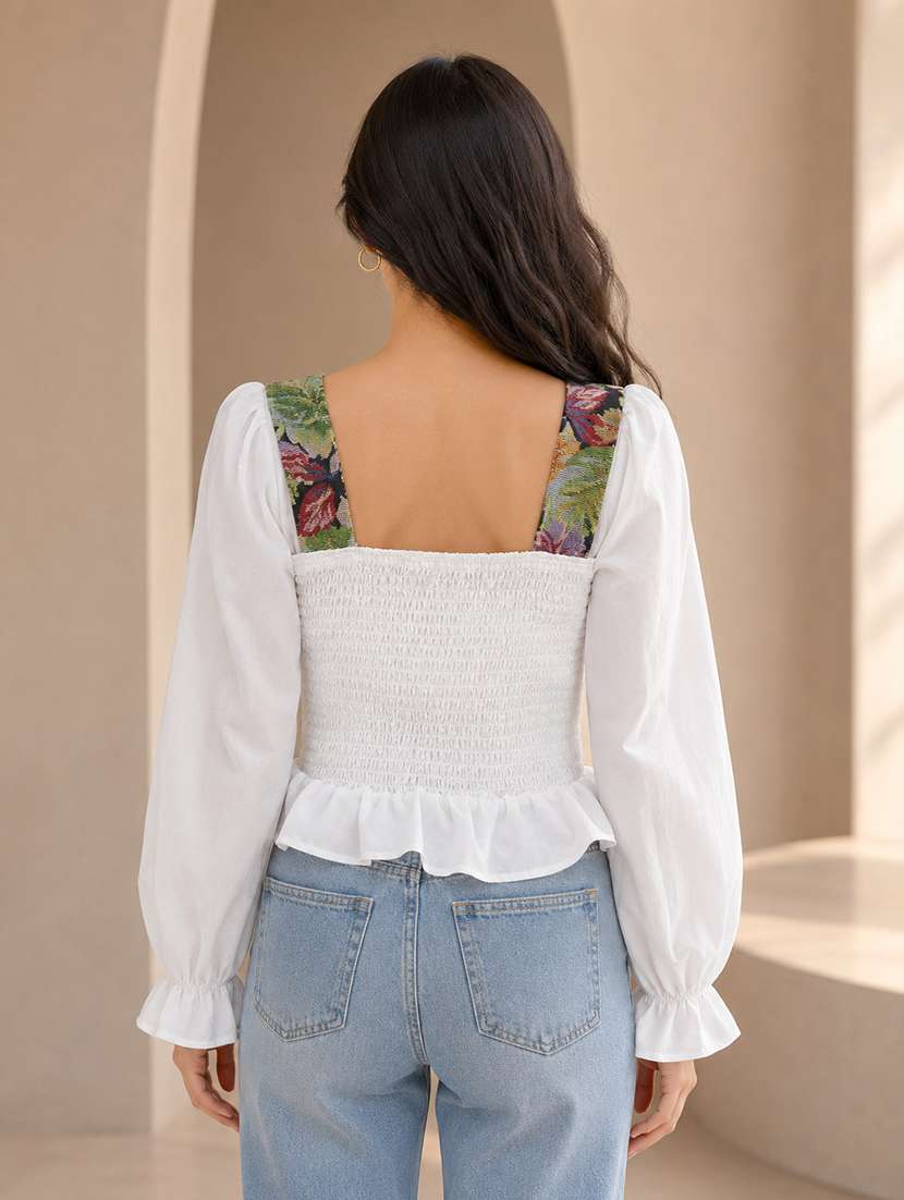Women Self Design Pattern Puff Sleeve Corset Top - 22744363 -  Standard Image - 2