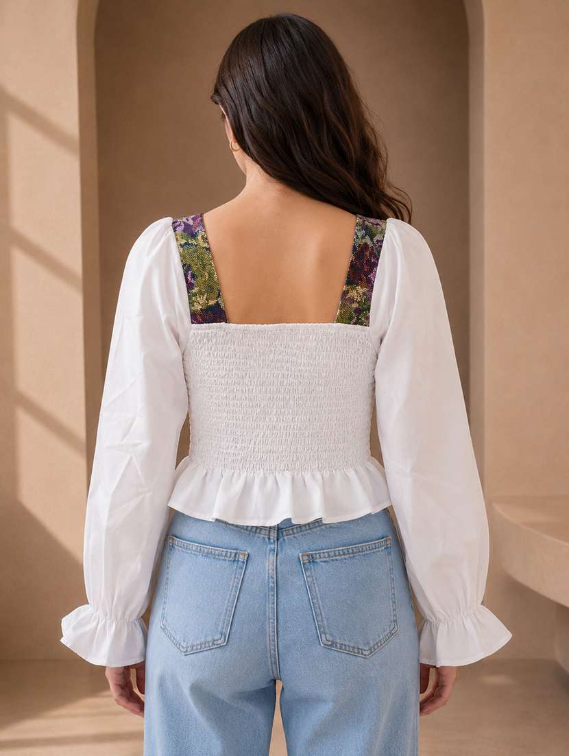 Women Self Design Pattern Puff Sleeve Corset Top - 22744366 -  Standard Image - 2
