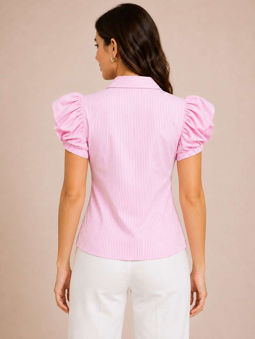 Women Striped Puff Sleeves Regular Top - 22744389 -  Standard Image - 2