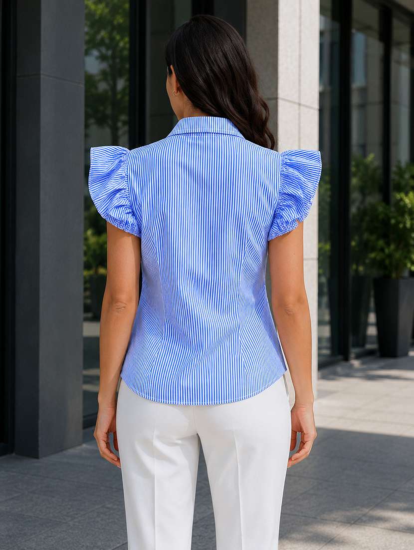 Women Striped Puff Sleeves Regular Top - 22744390 -  Standard Image - 2