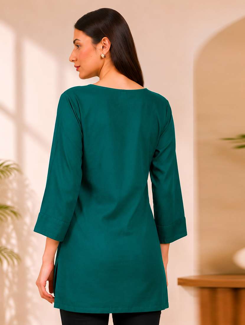 Women Embroidered Three Quarter Sleeves Straight Kurti - 22744428 -  Standard Image - 2