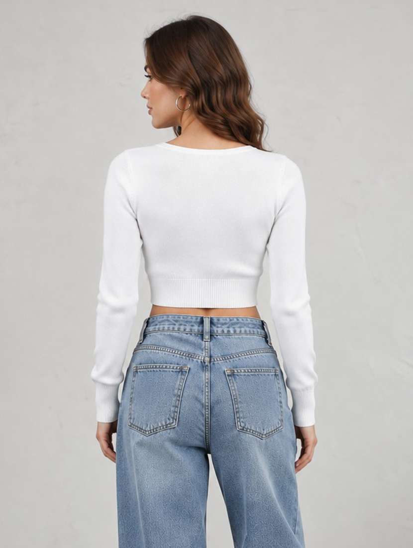Women Solid Long Sleeves Crop Top - 22745154 -  Standard Image - 2