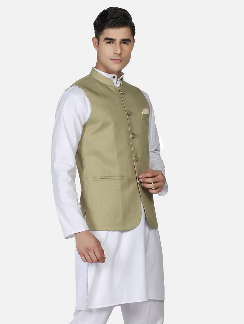 Men Solid Sleeveless Regular Fit Nehru Jacket - 22745494 -  Standard Image - 2