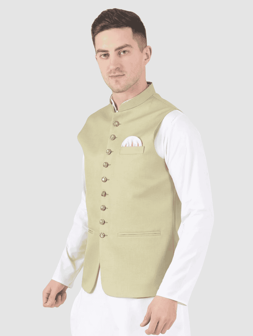 Men Solid Sleeveless Regular Fit Nehru Jacket - 22745495 -  Standard Image - 2