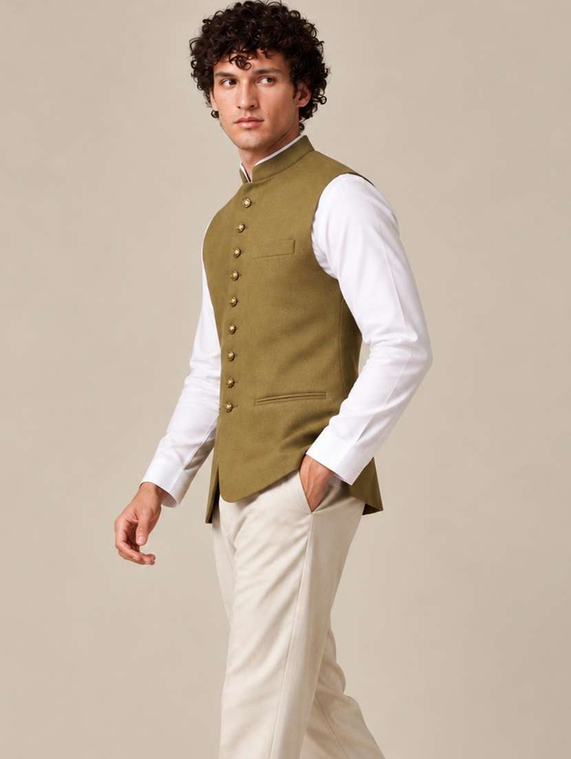 Men Solid Sleeveless Nehru Jacket - 22745498 -  Standard Image - 2