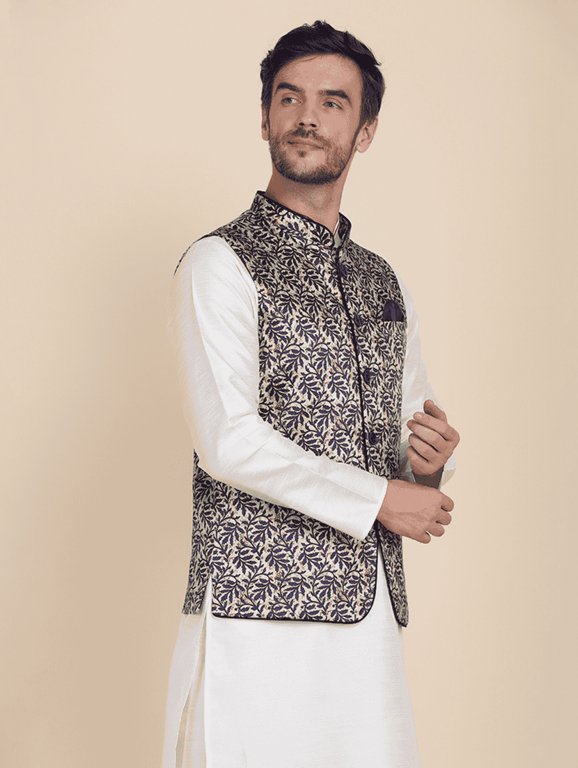 Men Printed Sleeveless Regular Fit Nehru Jacket - 22745522 -  Standard Image - 2