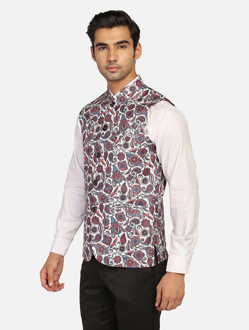 Men Paisley Sleeveless Regular Fit Nehru Jacket - 22745538 -  Standard Image - 2