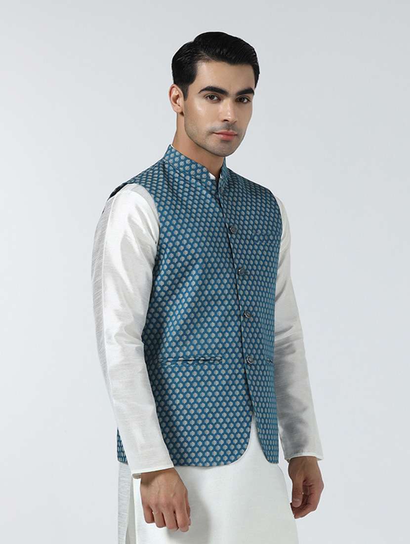 Men Geometric Sleeveless Regular Fit Nehru Jacket - 22745547 -  Standard Image - 2