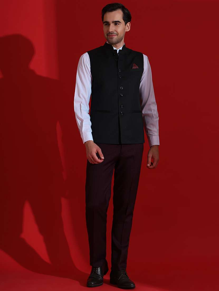 Men Solid Sleeveless Regular Fit Nehru Jacket - 22745573 -  Standard Image - 7