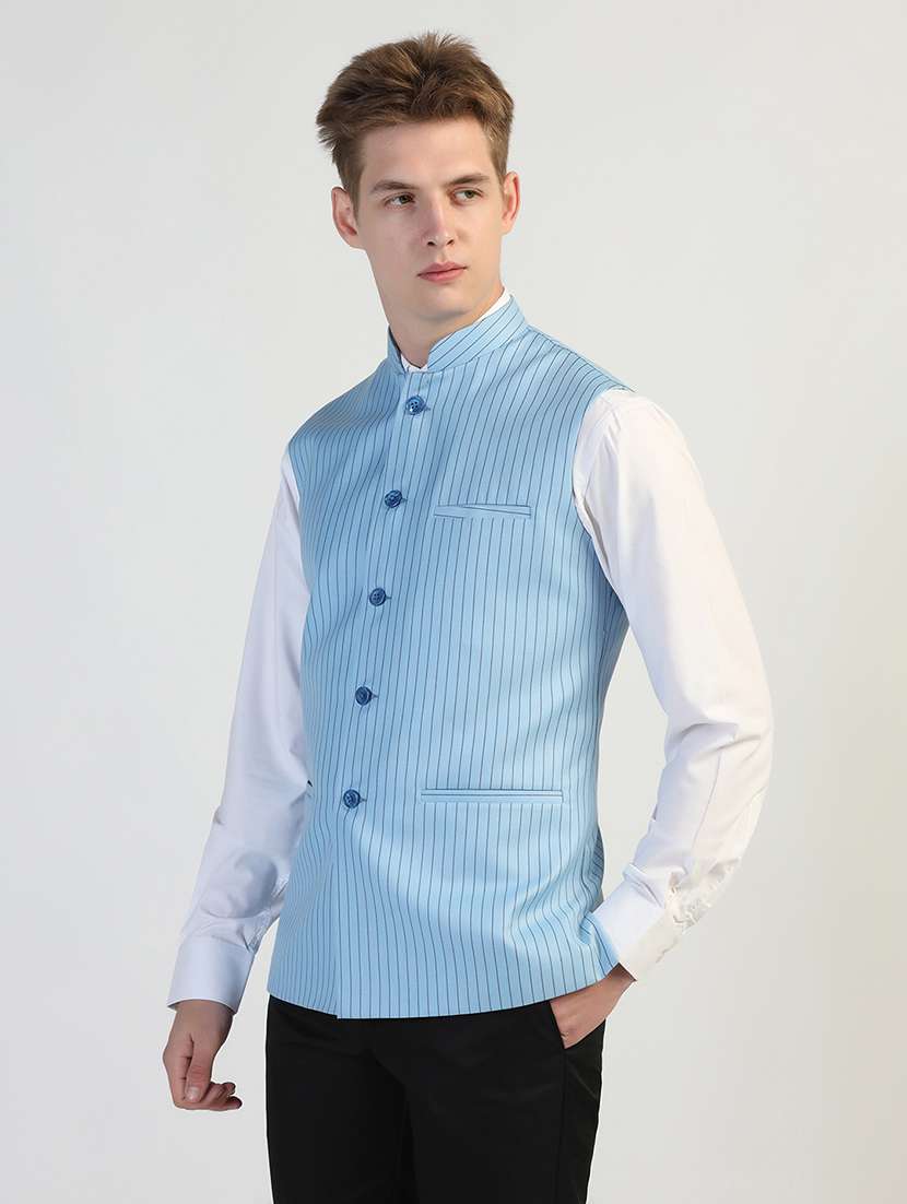 Men Striped Sleeveless Nehru Jacket - 22745579 -  Standard Image - 2