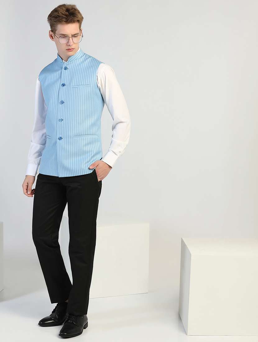 Men Striped Sleeveless Nehru Jacket - 22745579 -  Standard Image - 7