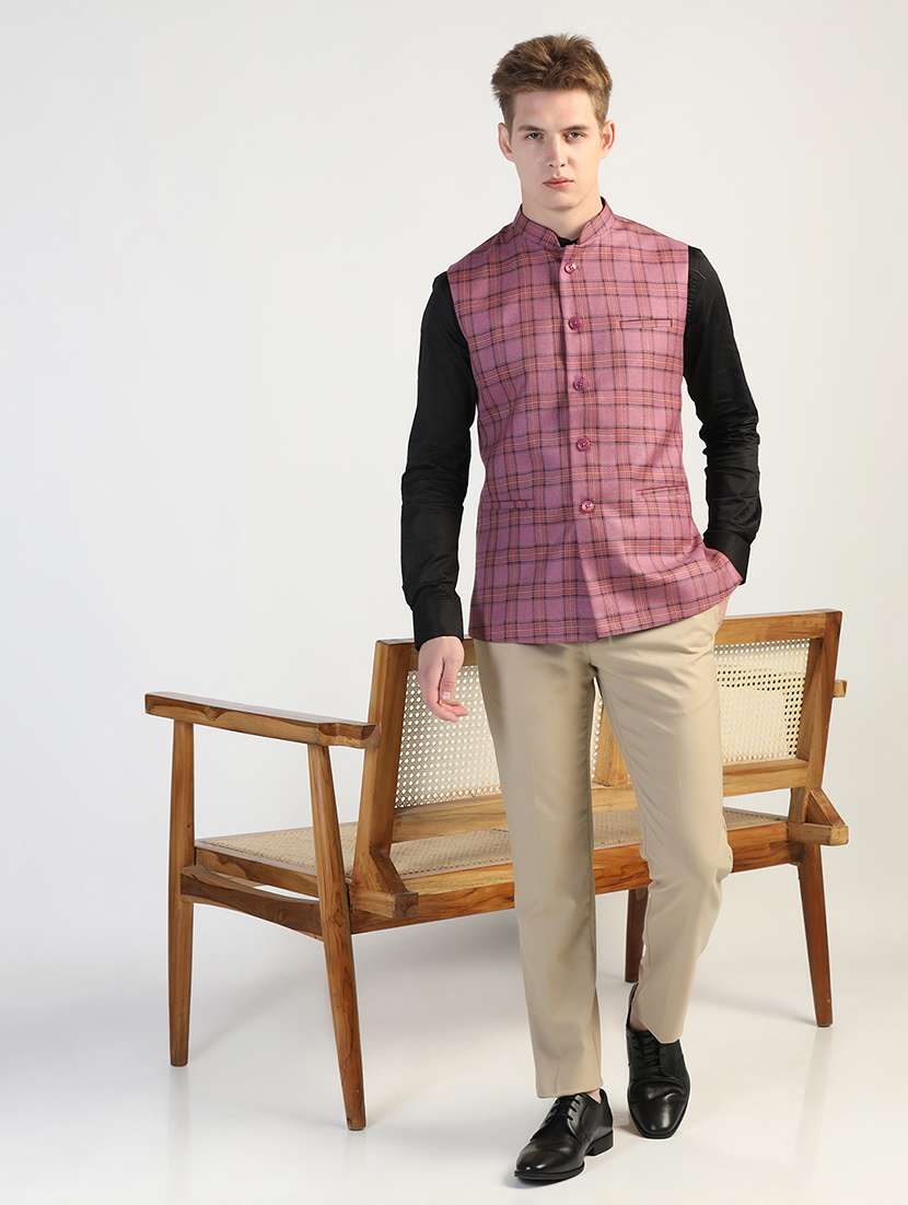 Men Checkered Sleeveless Nehru Jacket - 22745583 -  Standard Image - 7