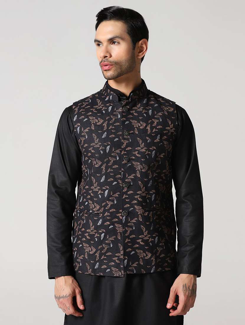 Men Printed Mandarin Neck Regular Fit Nehru Jacket - 22745588 -  Standard Image - 2