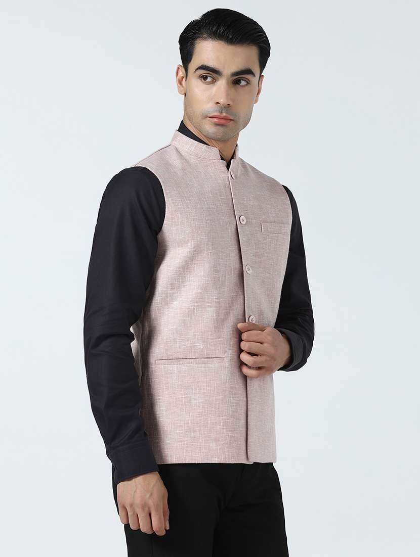 Men Self Design Sleeveless Regular Fit Nehru Jacket - 22745591 -  Standard Image - 2