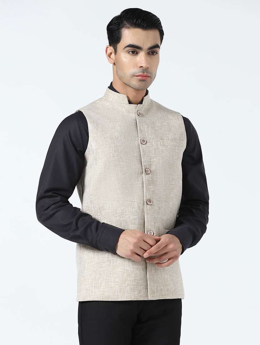 Men Self Design Sleeveless Regular Fit Nehru Jacket - 22745592 -  Standard Image - 2
