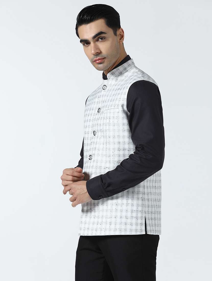 Men Checkered Mandarin Neck Regular Fit Nehru Jacket - 22745597 -  Standard Image - 2