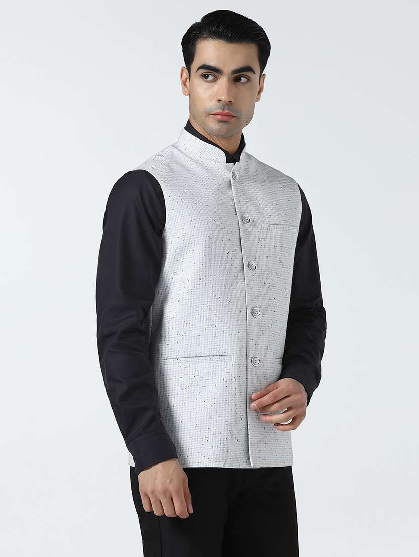 Men Checkered Mandarin Neck Regular Fit Nehru Jacket - 22745598 -  Standard Image - 2