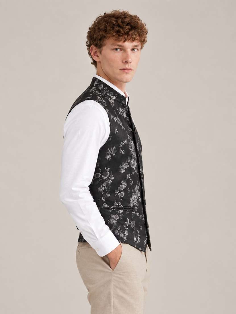 Men Floral Sleeveless Regular Fit Nehru Jacket - 22745602 -  Standard Image - 2