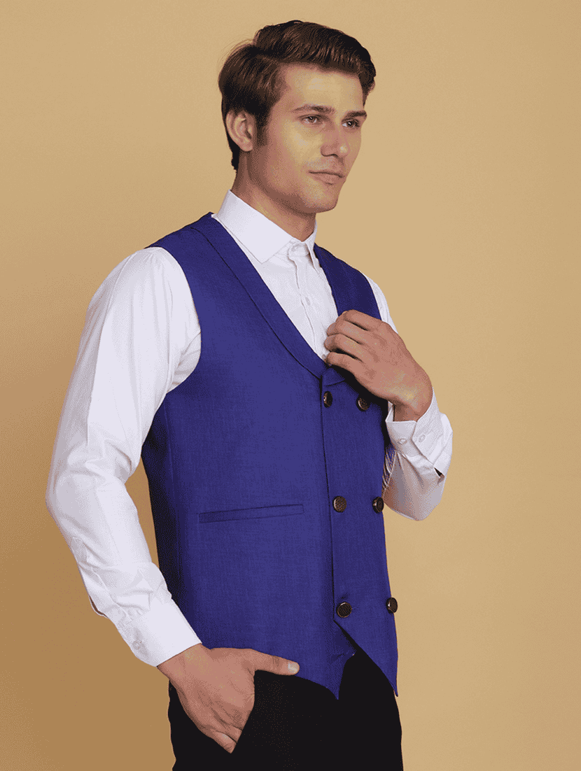 Men Solid Sleeveless Double Breast Waist Coat - 22745606 -  Standard Image - 2