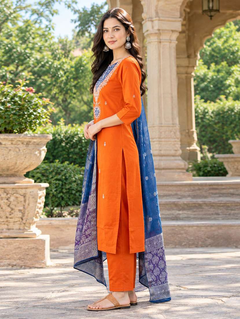 Women Embroidered Three Quarter Sleeves Kurta Pant With Dupatta Set - 22746715 -  Standard Image - 2