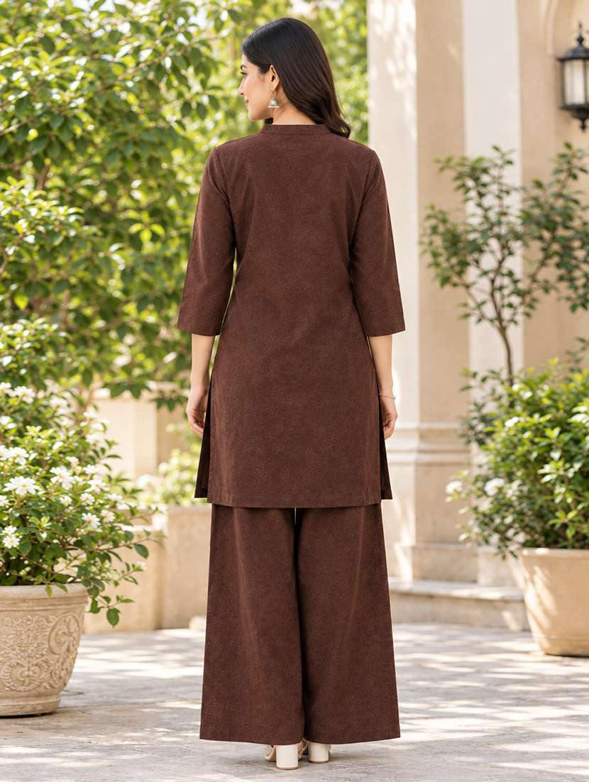 Women Embroidered Three Quarter Sleeves Kurta Palazzo Set - 22746719 -  Standard Image - 2