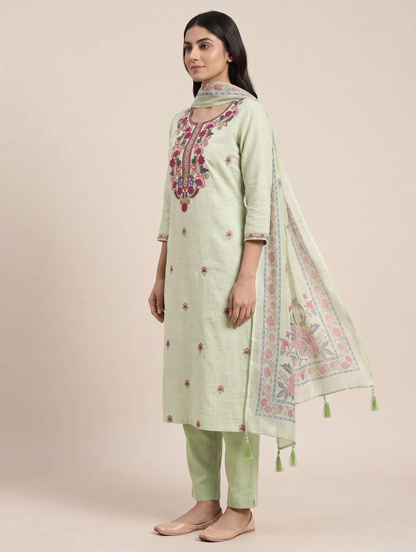 Women Solid With Work Unstitched Suit Set - 22748194 -  Standard Image - 2
