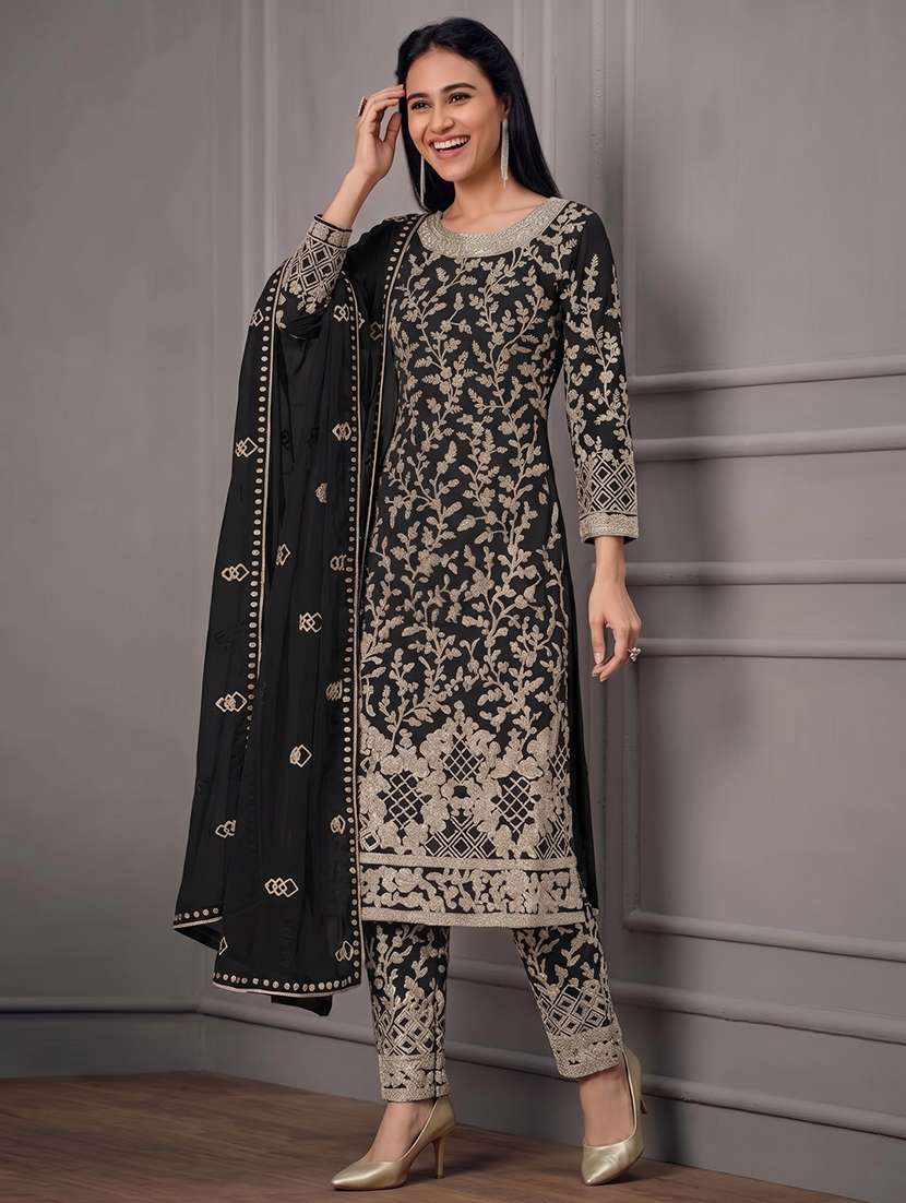 Women Solid With Work Unstitched Suit Set - 22748291 -  Standard Image - 2