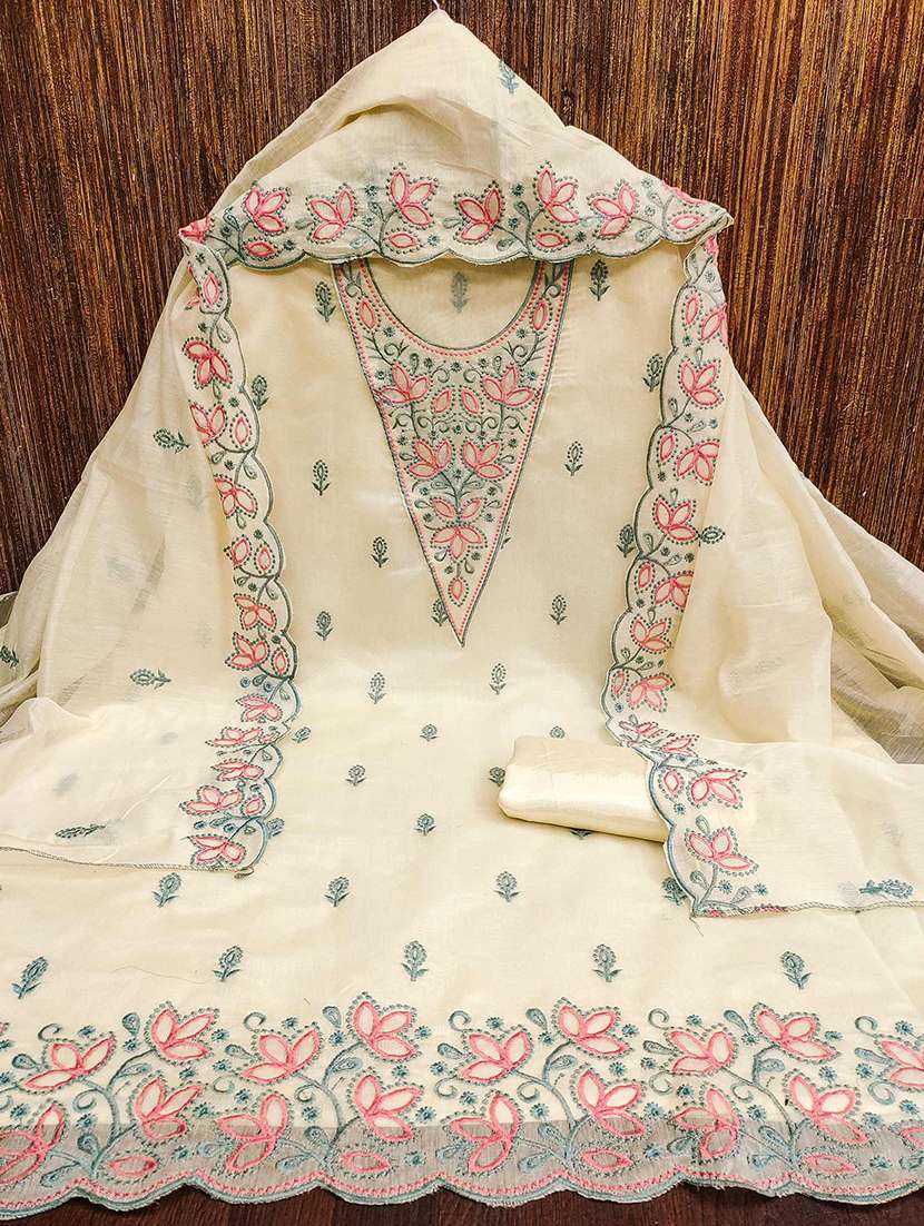 Women Solid With Work Unstitched Suit Set - 22748492 -  Standard Image - 2