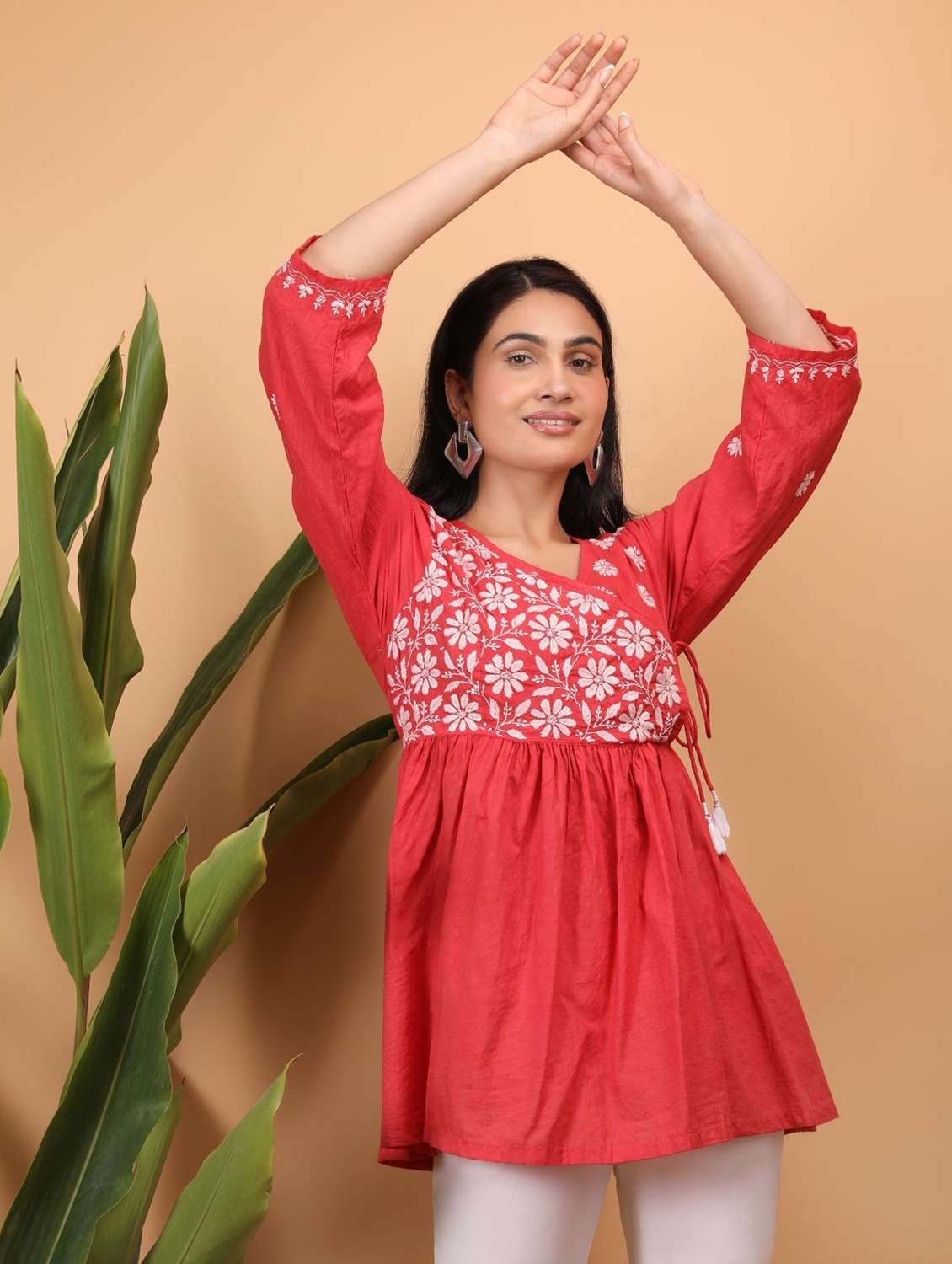 Women Embroidered Three Quarter Sleeves A-line Top - 22748718 -  Standard Image - 2