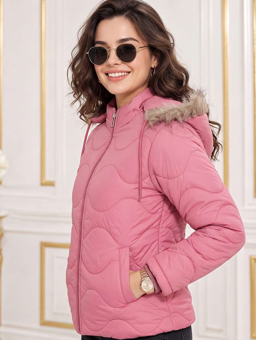 Women Solid Long Sleeves Hooded Quilted Jacket - 22748740 -  Standard Image - 2