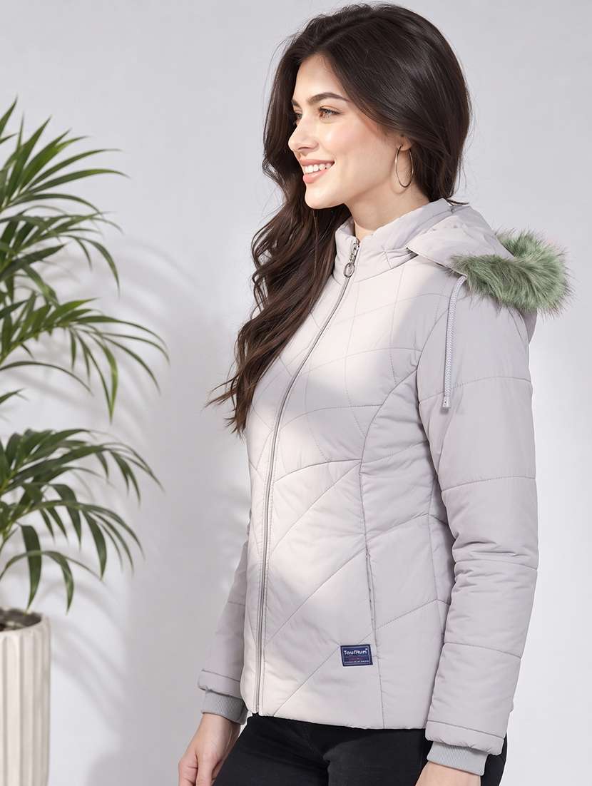 Women Solid Long Sleeves Hooded Quilted Jacket - 22748744 -  Standard Image - 2