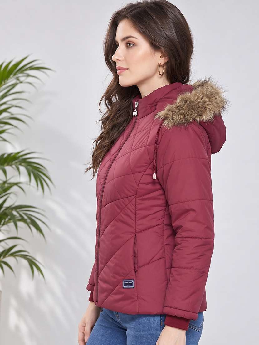 Women Solid Long Sleeves Hooded Quilted Jacket - 22748745 -  Standard Image - 2