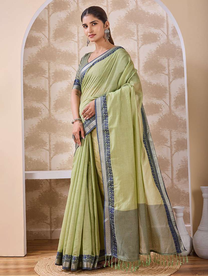 Women Solid With Bordered Saree With Blouse - 22750739 -  Standard Image - 2