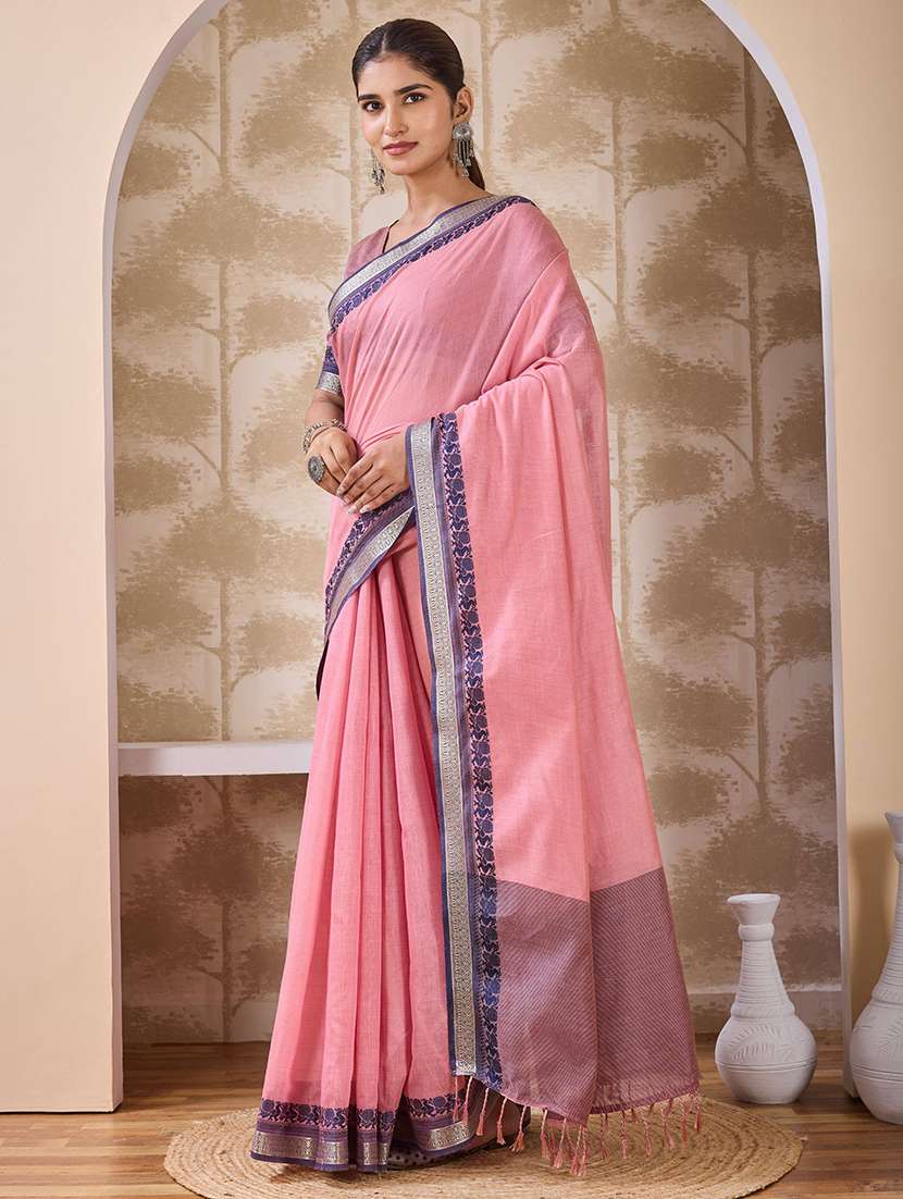 Women Solid With Bordered Saree With Blouse - 22750740 -  Standard Image - 2